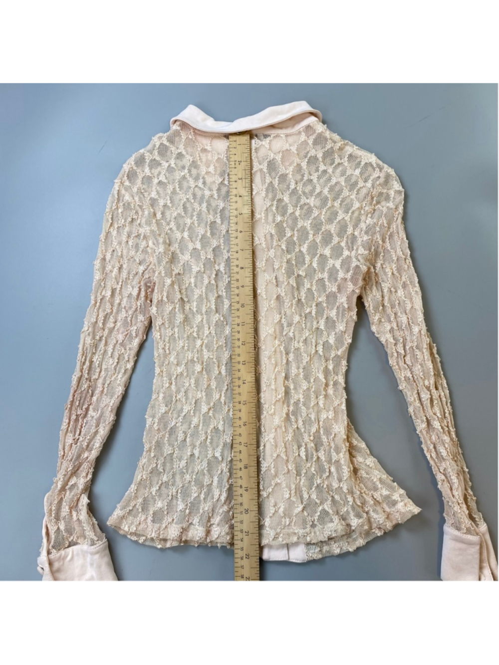 Vintage Holt Renfrew Lace Blouse Medium Beige Y2K Coquette Boho Chic Sheer Layer - Picture 9 of 11